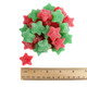 Red and Green Sour Jelly Stars, star-shaped holiday candy, sparkling sugar coating.