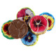 Madelaine Chocolate Flower Pansies, bite-sized solid milk chocolates, wrapped in assorted colorful foils, approx. 55 per pound.