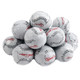 Milk chocolate baseballs, white foil wrapped, red stitching, bite-sized, approximately 65 per pound.