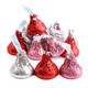 Valentine Hershey Kisses, silver, red, pink foil-wrapped chocolates. Approx 90 pieces per pound.