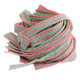 Strawberry Apple Sour Belts, red and green striped, sugar-coated gummy candy strips. Approximately 50 per pound.