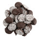 Ashers Dark Chocolate Nonpareil White Seeds, approx. 90 pieces per pound, rich dark chocolate with crunchy white seeds.