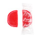 Raspberry Jelly Fruit Slices, vibrant red center, red & white edge, sugar coated, individually wrapped, approx 32 per pound.