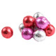 Valentine milk chocolate balls, wrapped in shiny red, bright pink, and silver foils. Approximately 60 per pound.