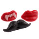 image of wax assortment of lips fangs mustached candy
