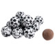 Bright foil-wrapped chocolate flavored soccer balls, approximately 85 per pound.