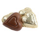 Madelaine gold foil mini milk chocolate hearts, approximately 55 per pound.