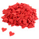 Red heart-shaped candy sprinkles, 1/4 inch, for decorating desserts, cupcakes, cookies, ice cream.