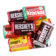 Hershey Miniatures Christmas chocolate bars, red, green, silver foil wrappers, bulk mix, approximately 50 mini candies per pound.