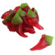 Red gummy candy, chili pepper shape, spicy fruit flavor, approximately 60 pieces per pound.