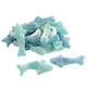 Clever Candy Gummy Sour Sharks, blue and white, berry flavored, sour sugar coated, approx 90 per pound.