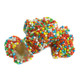Fruity gummy bears covered in rainbow nonpareil sprinkles, soft inside, crispy outside. Approximately 60 colorful bears per pound.