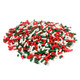 Red, white, and green Christmas sprinkles, candy decorettes for baking treats.