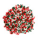 Red, white, green Christmas sprinkles, candy decorettes for baking, holiday treats, dessert toppings.