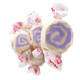 Beige, brown, and purple Salt Water Taffy, Peanut Butter & Jelly flavored, approximately 65 pieces per pound.