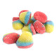 Vidal Tropical Gummy Drops, vibrant red, yellow, blue, sweet and tangy fruity flavors, approx 80 per pound.