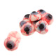 Spooky white gummy eyeballs with red iris, strawberry & creme flavor. Creepy Halloween candy for candy dishes.