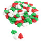 Vibrant red, green Christmas tree, and white snowman candies. Small 1/2 inch pieces, approx. 470 per pound.