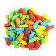 Small, fish-shaped assorted candy guppies in bright rainbow colors. Sweet and tart, 490 pieces per pound.