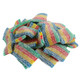 Dorval Mini Quattro sour belts, rainbow-colored bulk gummy candy, approximately 135 pieces per pound.