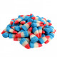 Red, white, and blue Raspberry Lemonade candy corn, approximately 250 pieces per pound.