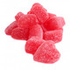 Vibrant red sour cherry gummy hearts, chewy and tart, approx 45 per pound. Ideal Valentine's Day candy.