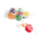 Primrose sugar free hard candy buttons, assorted fruit flavors: purple grape, green lime, yellow lemon, red cherry.