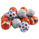 Assorted Sports Chocolate Balls, solid milk chocolate wrapped in brightly colored foils, baseballs, basketballs, footballs, golf balls.