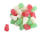 Red, green, yellow Christmas Jelly Candy Mix, 85 pieces per pound. Snowmen, Santas, and bells shaped candies.