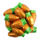 Individually wrapped orange foil chocolatey double crisp Easter bunny carrots, approx 46 per pound.