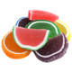 Assorted, sugar-coated jelly fruit slices, individually wrapped. Vibrant fruit colors, about 32 slices per pound.