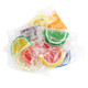 Assorted, sugar-coated jelly fruit slices, individually clear wrapped. Bright, colorful bulk candy, 32 pieces per pound.