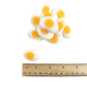 Vidal Mini Gummy Fried Eggs, yellow and white sunny side up peach gummies, approx 95 per pound.