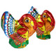 Six vibrant foil-wrapped 3D chocolate turkeys, 1oz each, semi-solid, for Thanksgiving decor.