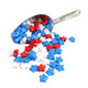 Red, White, and Blue star-shaped candy, bulk 720 pieces per pound, patriotic dessert topping.