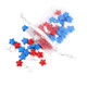 Red, white, and blue star-shaped candies, a festive pile for patriotic parties, 4th of July desserts.
