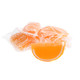 Vibrant orange jelly fruit slices, individually wrapped in clear cellophane, sugar-drenched, approx 32 per pound. Gluten-free.