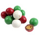 Festive milk chocolate Christmas malt balls, approx 65/lb, coated in red, white, and green candy shells.