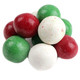 Festive milk chocolate Christmas malt balls, approx 65/lb, with red, white, green candy shells. Crunchy holiday treat.