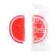 Wrapped strawberry jelly fruit slices, red center, red and white edges, sugar drenched. Approx 32 per lb.