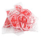 Wrapped Strawberry Jelly Fruit Slices, red center, red & white sugar-drenched edges. Approx 32 slices per pound.