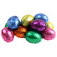 Dark Chocolate Easter Eggs, vibrant jewel-tone double-sided Italian foil wrapped, approx 63 per pound.