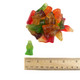 Colorful gummy soda pop bottles, orange, lemon-lime, cola, grape flavors, approx 1.5'' tall.