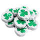 Solid milk chocolate shamrocks, white foils with bright green shamrock design, approx 55 per pound for St Patricks Day.