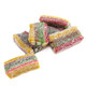 Vibrant rainbow Gummy Candy Bricks, fruit-flavored licorice candy, sour sugar dusted.