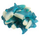 Gummy Sharks with white fins, red cherry, green lemon-lime, blue raspberry candy, USA made
