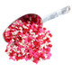Vibrant red, white, pink heart-shaped Valentine's Day sprinkles, perfect for decorating baked goods and desserts.