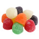 Large gumdrops, vibrant rainbow colors, assorted cherry, orange, grape, lime, lemon, pineapple fruity flavors.