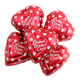 Milk chocolate Double Crisp Valentine hearts, individually wrapped in bright foils, crispy rice, approx. 48 per pound.