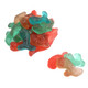 Pink and blue gummy mermaid tails, slightly curved, approx. 90 per pound, bursting with fruity flavors.